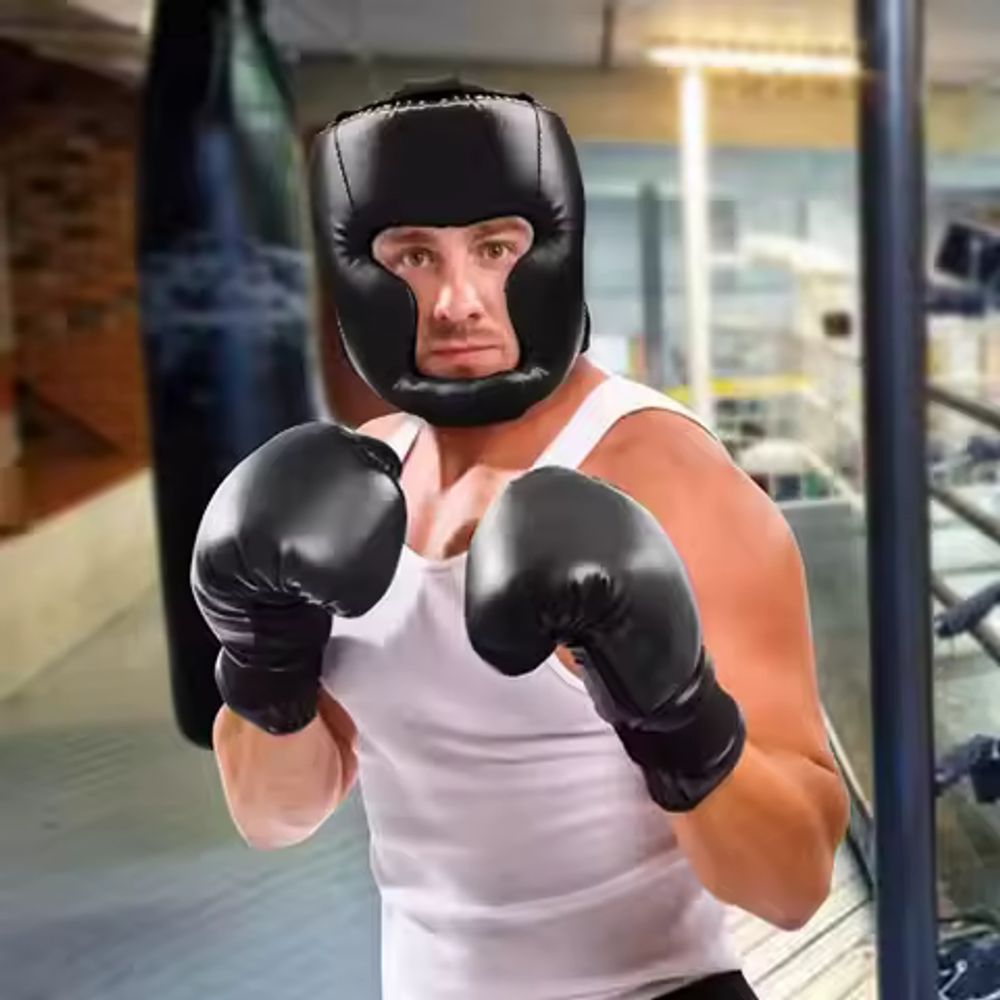 Casco boxeo amateur negro con proteccion acolchada en mejillas